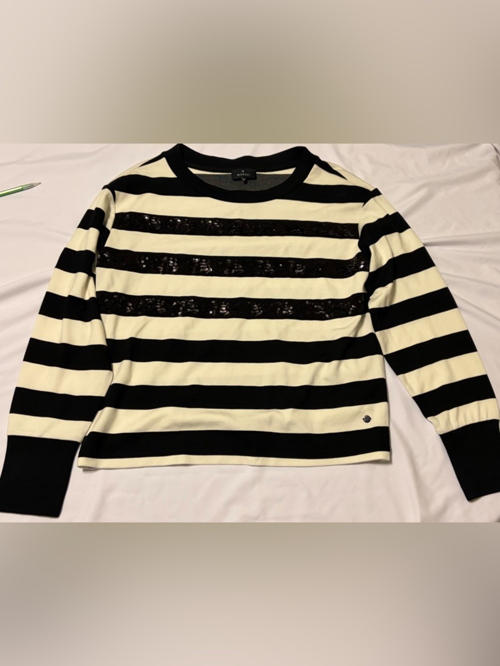 Monari Striped Black & Cream Sequil Panel Top